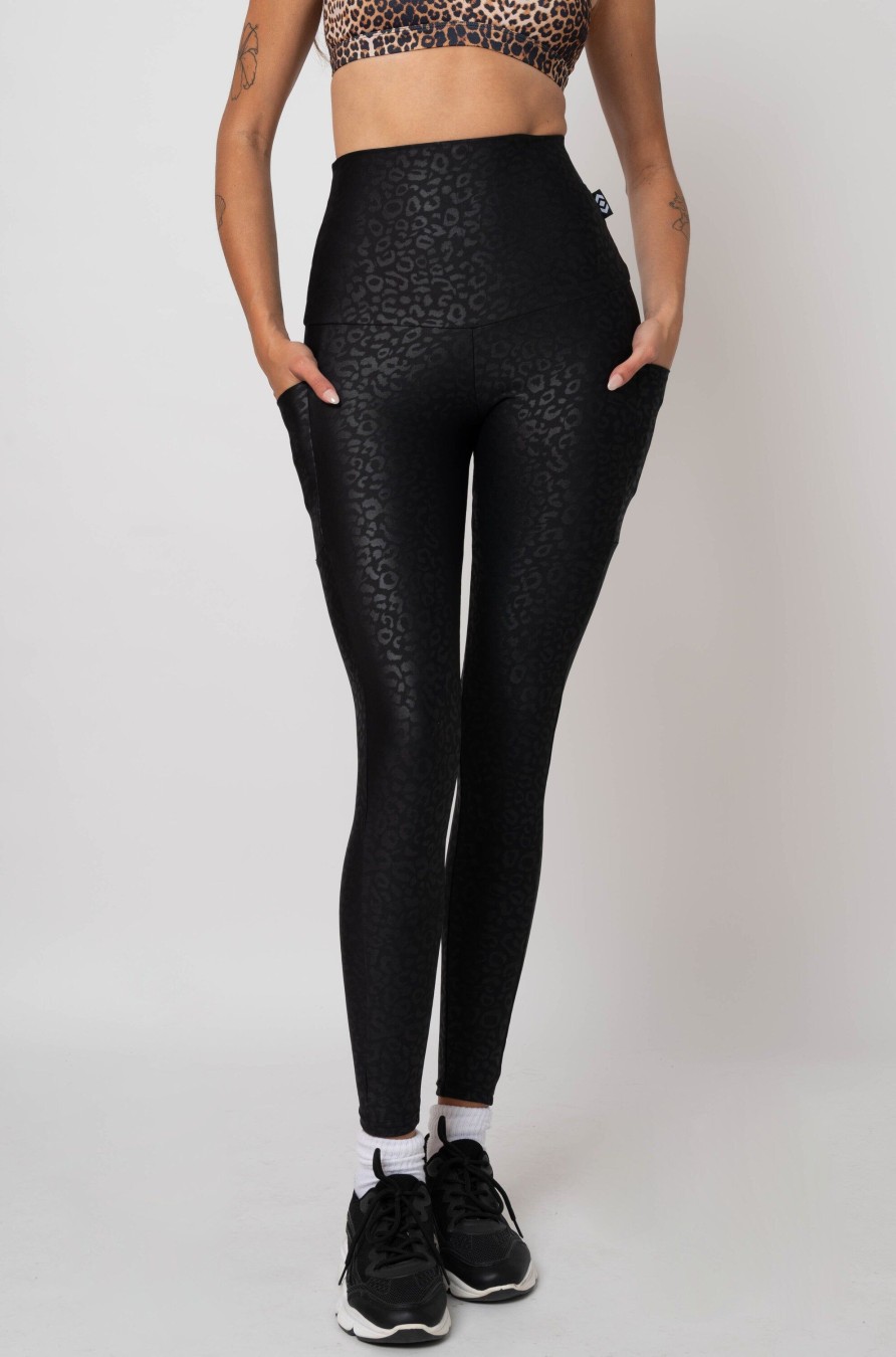 Women R2W LEGGINGS | Black Exotic Touch Jag - Panel Pocket Extra High Waisted Leggings