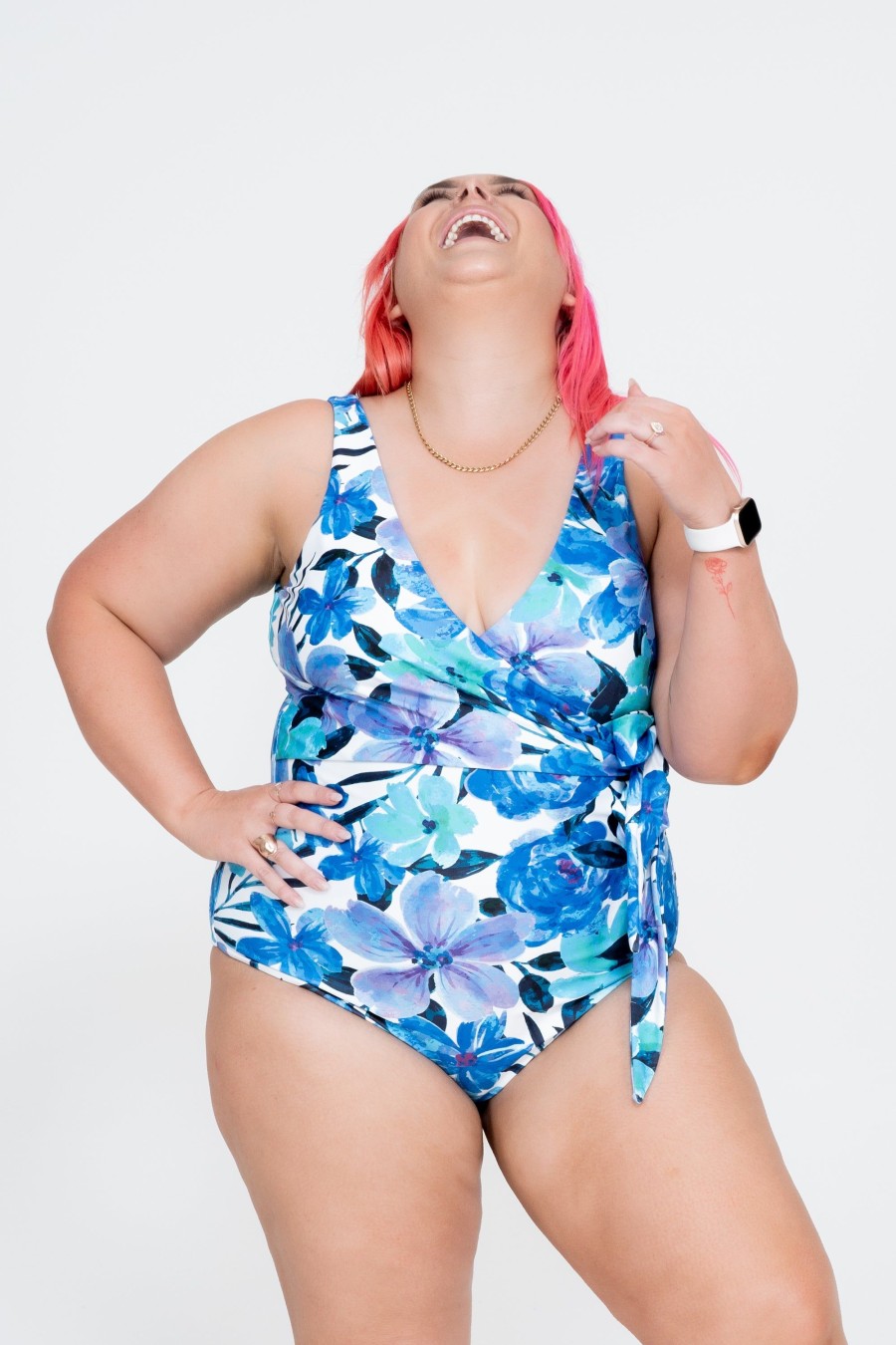 Women R2W SWIM ONE PIECE | Late Bloomer Blue Performance - Wrap One Piece W/ Extra Coverage Bottoms