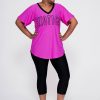 Women R2W BOYFRIEND TEE | Pink Bball Mesh - V Neck Exotica Black Embroidered Boyfriend Tee