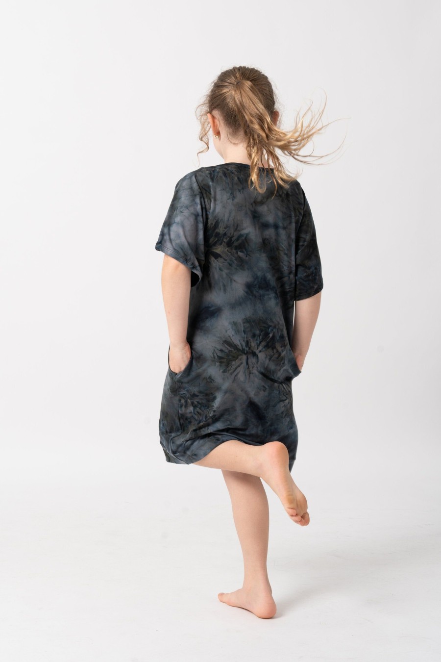 Kids R2W KIDS DRESS | Dark And Moody Tie Dye Soft To Touch - Kids Lazy Girl Dress Tee