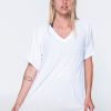 Women R2W BOYFRIEND TEE | White Bball Mesh - V Neck Exotica White Embroidered Boyfriend Tee