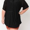 Women R2W BUTTON UP BOYFRIEND TEE | Black Net - Button Up Boyfriend Tee