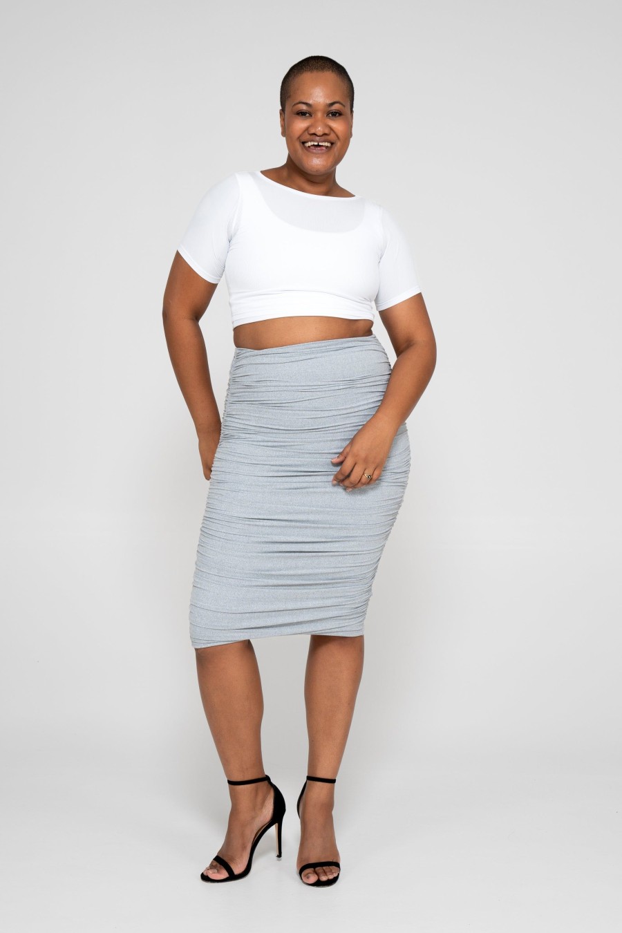 Women R2W SKIRTS | Heather Grey Soft To Touch - Ruched Midi Skirt