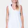 Women R2W BOYFRIEND TEE SLEEVELESS | White Bball Mesh - Sleeveless V Neck Exotica White Embroidered Boyfriend Tee