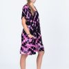 Women R2W DRESS | Diamond Pink Tie Dye Slinky To Touch - Baby Doll V Neck Tiered Mini Dress