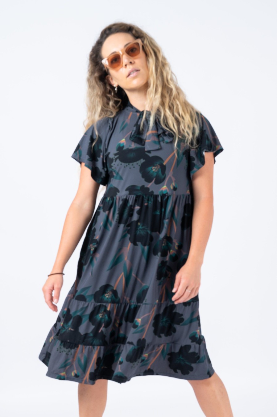 Women R2W DRESS | Best Bud Slinky Silky - Boss Bish Tiered Midi Dress