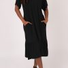 Women R2W DRESS | Black Slinky To Touch - Lazy Girl Ruffle Dress