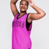 Women R2W BOYFRIEND TEE SLEEVELESS | Pink Bball Mesh - Sleeveless V Neck Exotica Black Embroidered Boyfriend Tee