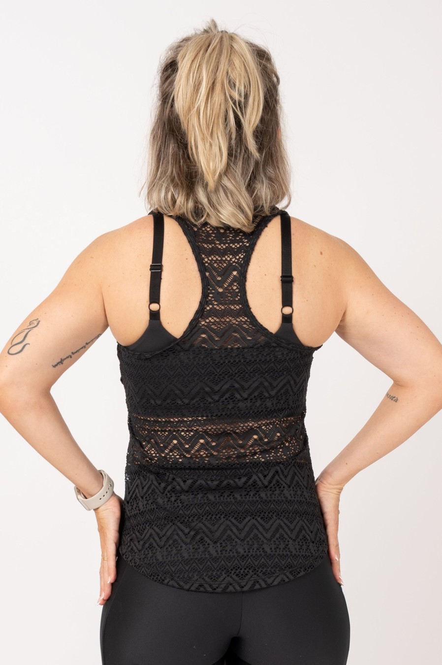 Women R2W TANK TOP | Black Bohemian Lace - Racer Back Tank Top