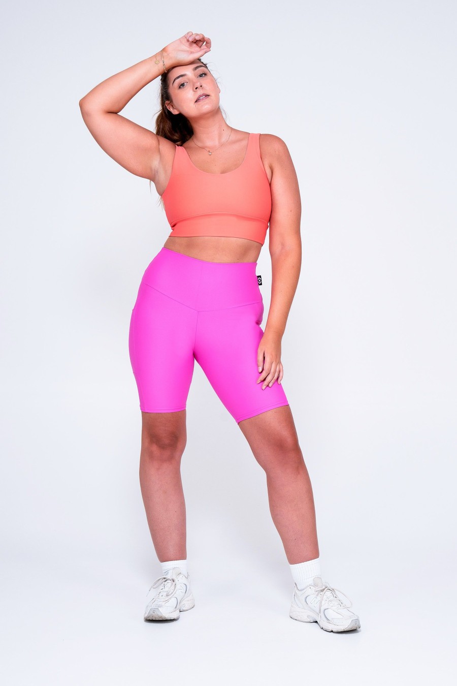 Women R2W LONG SHORTS | Candy Pink Performance - Panel Pocket High Waisted Long Shorts