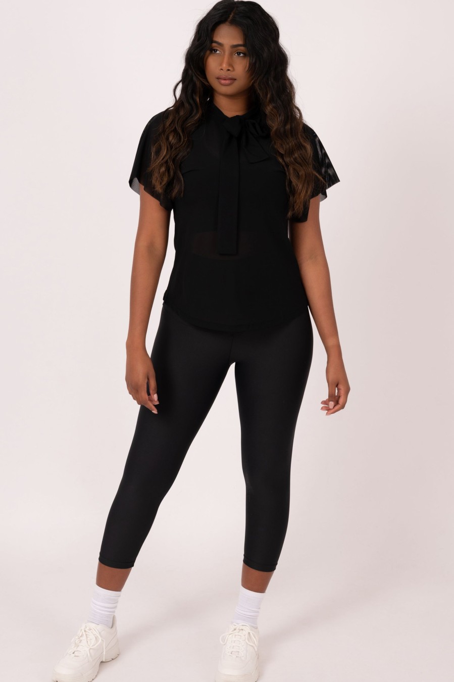 Women R2W BLOUSE | Black Net - Boss Bish Blouse W/ Flutter Sleeve