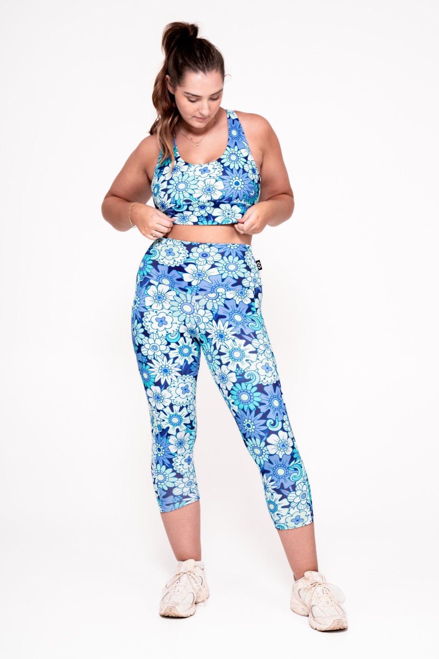 Women R2W CAPRI | Serendipity Blue Body Contouring - Panel Pocket High Waisted Capri Leggings