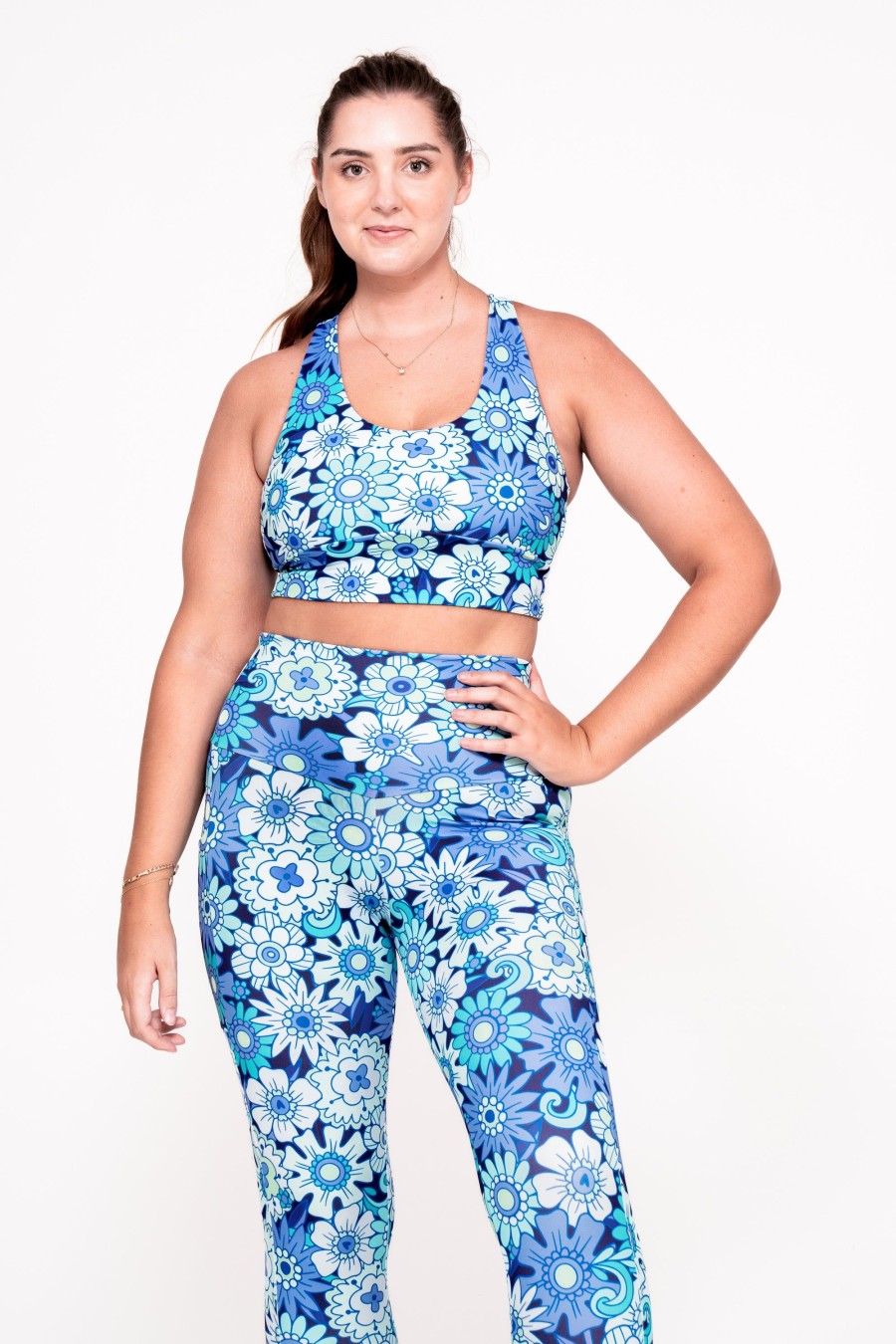 Women R2W CAPRI | Serendipity Blue Body Contouring - Panel Pocket High Waisted Capri Leggings