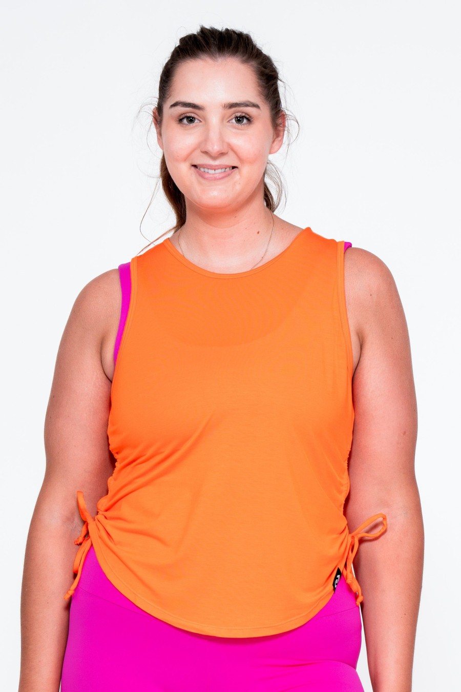 Women R2W TANK TOP | Orange Slinky To Touch - Muscle Back Tank W/ Cinched Sides