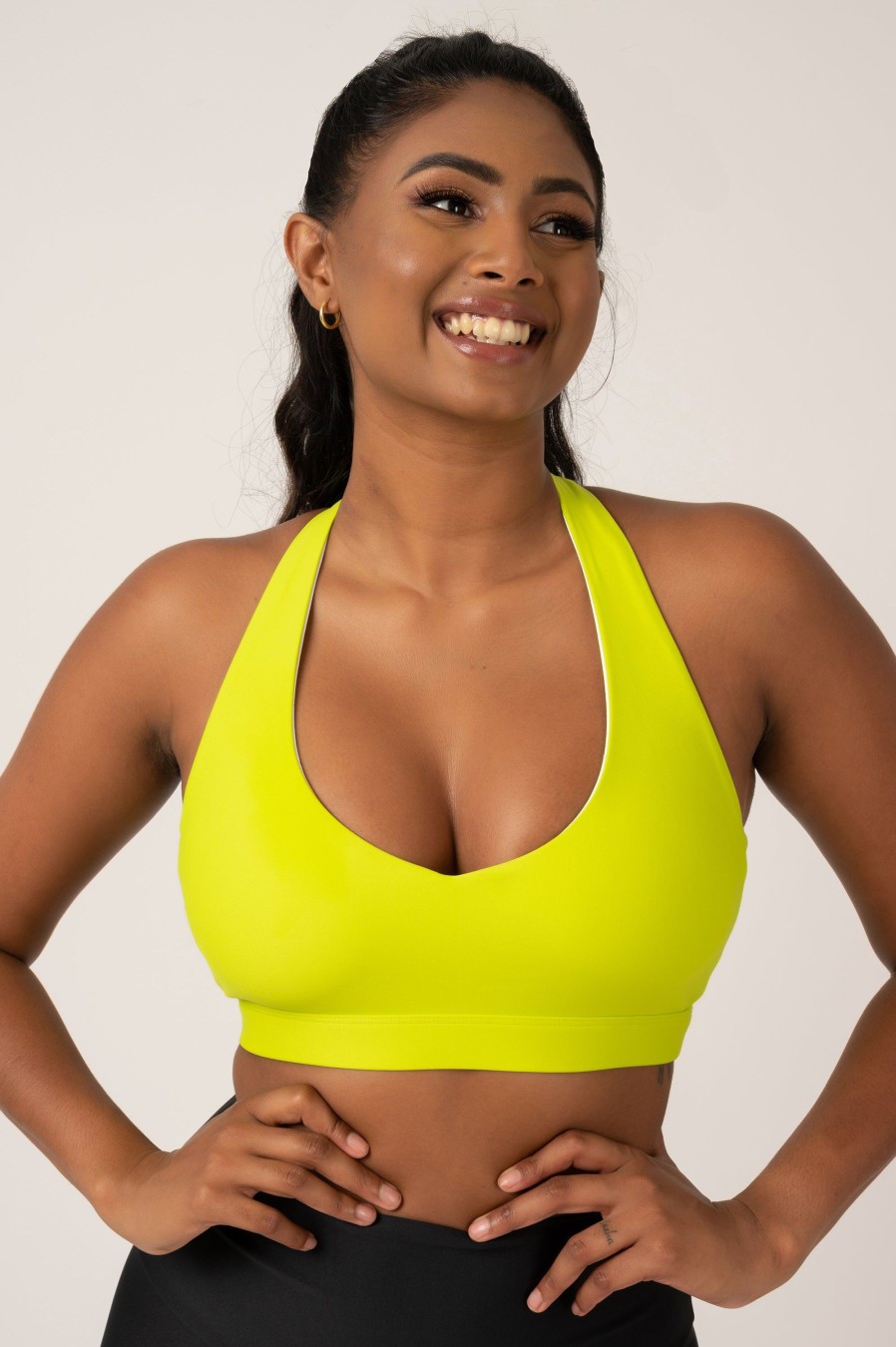 Women R2W CROP TOP | Neon Yellow Performance - Deep V Crop