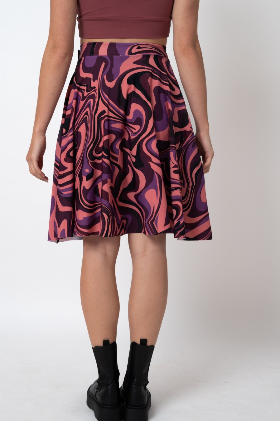 Women R2W SKIRTS | Stay Wavy Baby Berry Silky - Narrow Waisted Midi Skater Skirt W/ Pockets