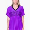 Women R2W BOYFRIEND TEE | Purple Bball Mesh - V Neck Exotica Black Embroidered Boyfriend Tee