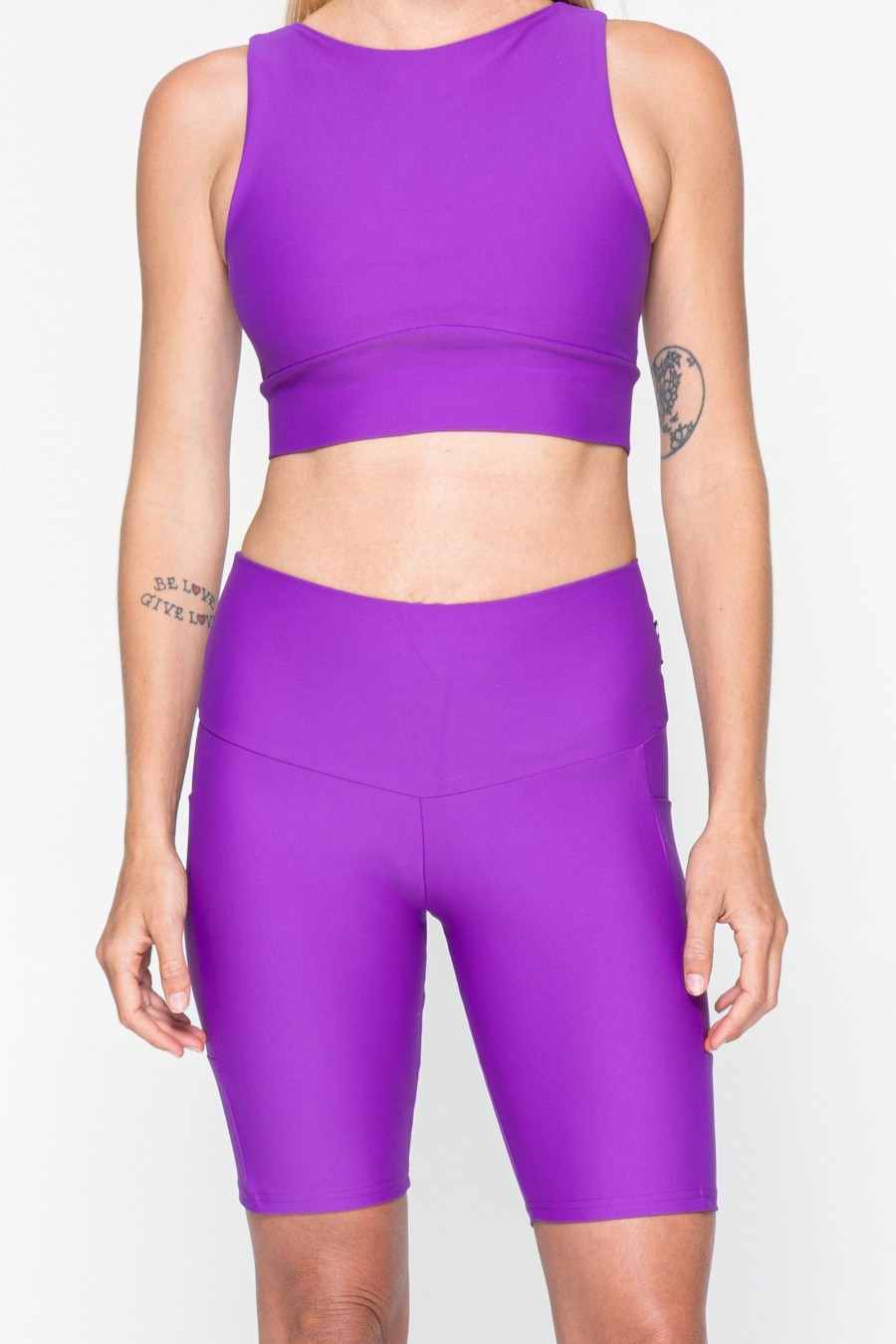 Women R2W LONG SHORTS | Purple Performance - Panel Pocket High Waisted Long Shorts