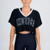 Women R2W BOYFRIEND TEE CROPPED | Black Bball Mesh - V Neck Exotica White Embroidered Cropped Boyfriend Tee