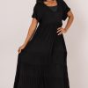 Women R2W DRESS | Black Slinky To Touch - Baby Doll Tiered V Neck Maxi Dress