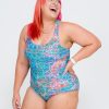 Women R2W SWIM ONE PIECE | Mandala Rainbow Performance - Cross Over One Piece W/ Extra Coverage Bottoms