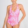 Women R2W SWIM ONE PIECE | Serendipity Pink Silky - Deep V One Piece W/ Extra Coverage Bottoms