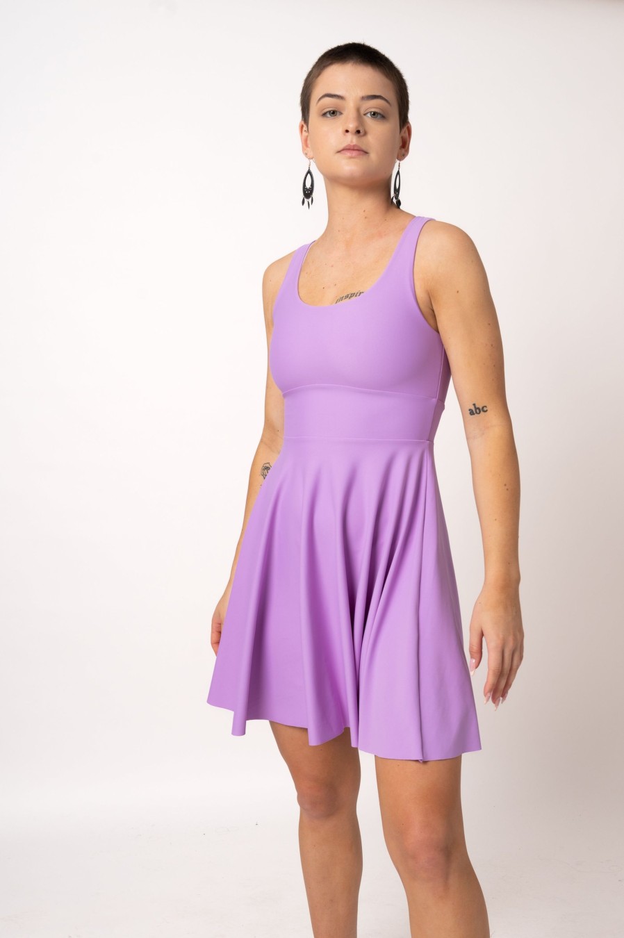 Women R2W DRESS | Pastel Purple Performance - Scoop Neck Comfort Crop Mini Dress