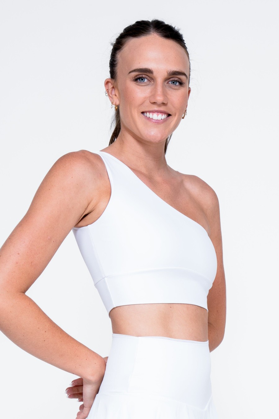 Women R2W CROP TOP | White Performance - One Shoulder Comfort Crop Top