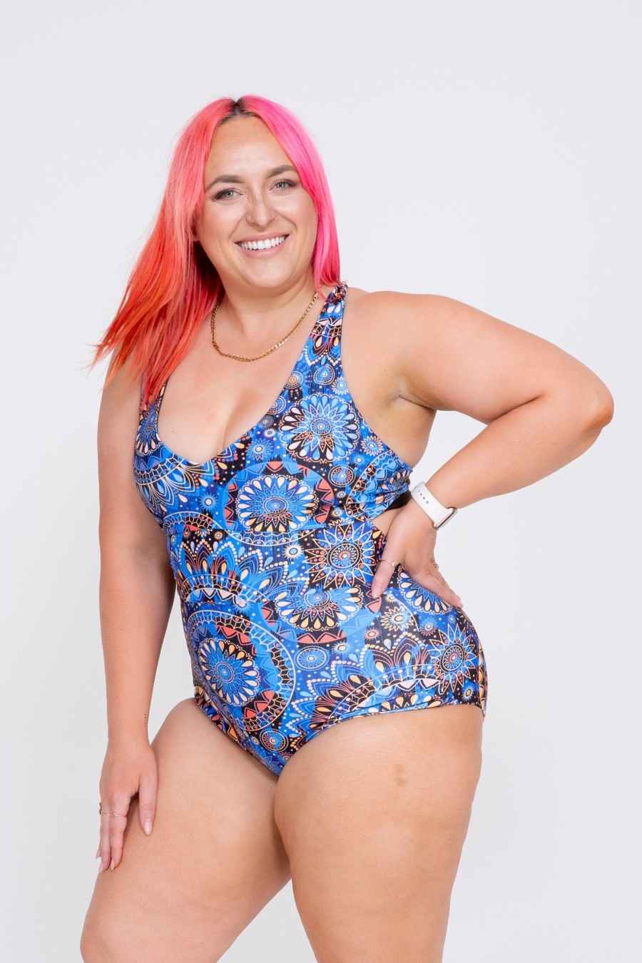 Women R2W SWIM ONE PIECE | Sundial Me Up Blue Performance - Deep V One Piece W/ Extra Coverage Bottoms