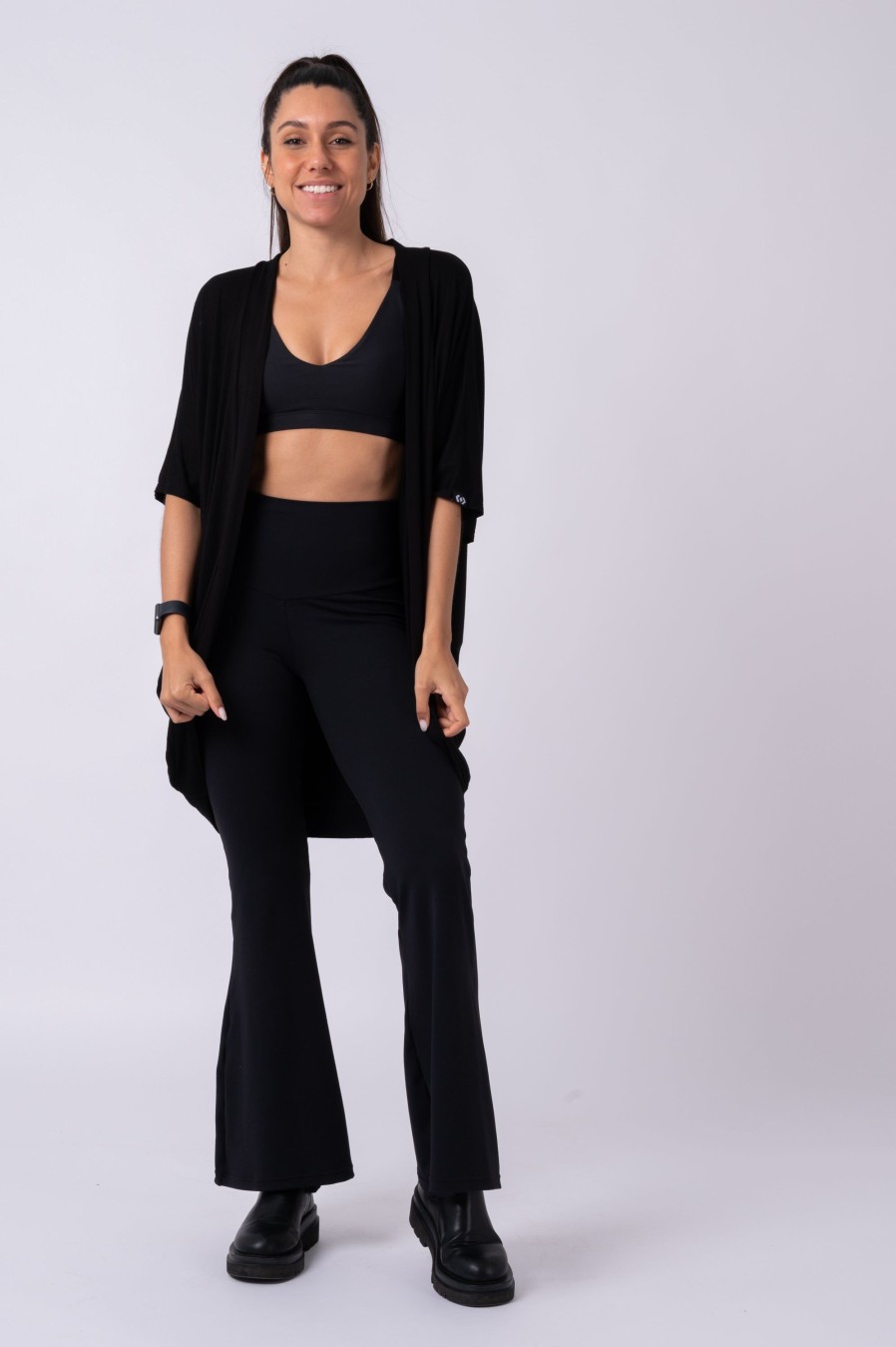 Women R2W KIMONO | Black Slinky To Touch - Midi Kimono