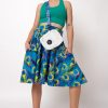 Women R2W SKIRTS | Show Off Blue Silky - Narrow Waisted Midi Skater Skirt W/ Pockets