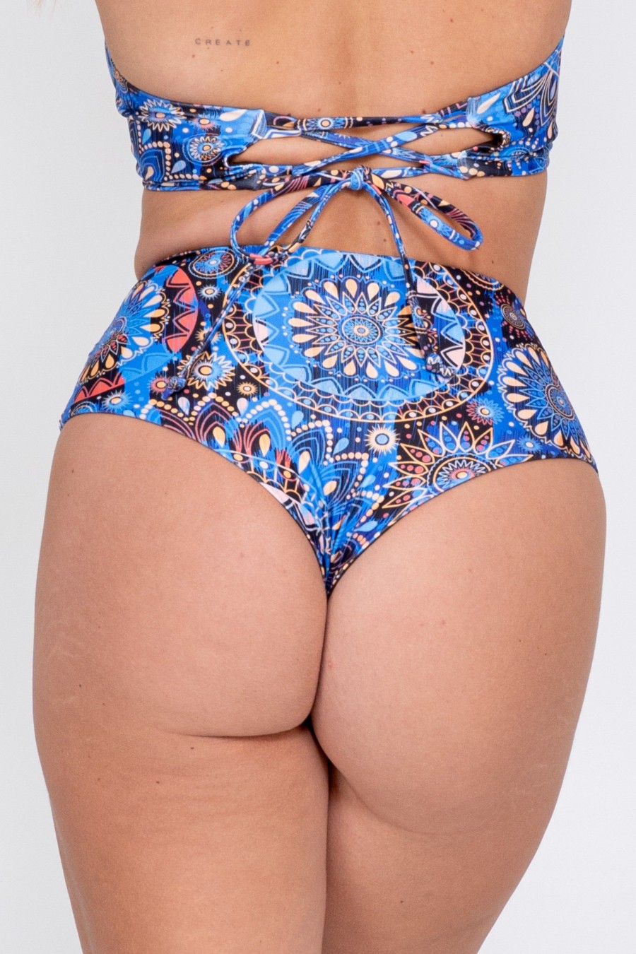 Women R2W BIKINI BOTTOMS | Sundial Me Up Blue Performance - High Waisted Cheeky Cut Bikini Bottoms