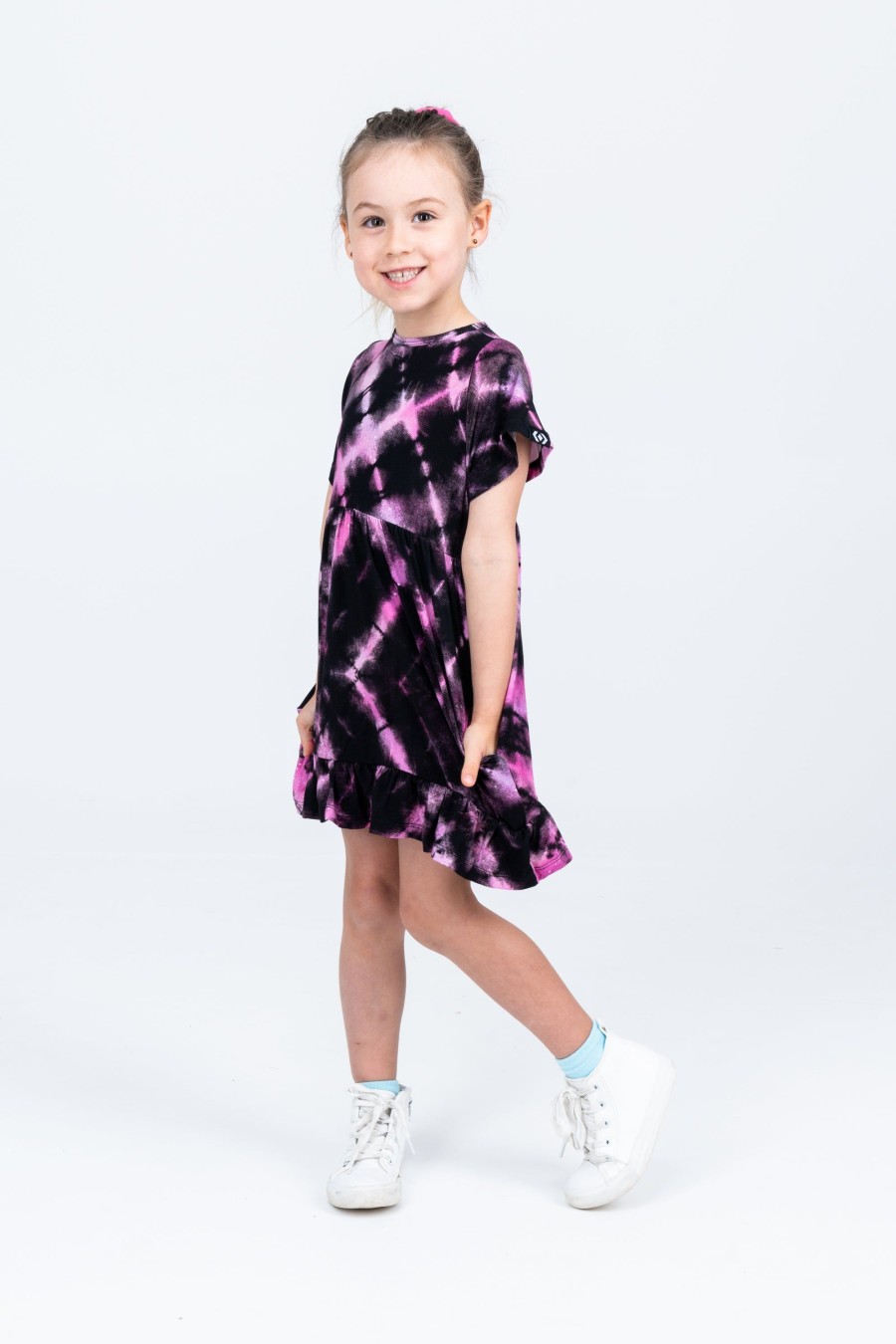 Kids R2W KIDS DRESS | Diamond Pink Tie Dye Slinky To Touch - Kids Baby Doll Tiered Mini Dress