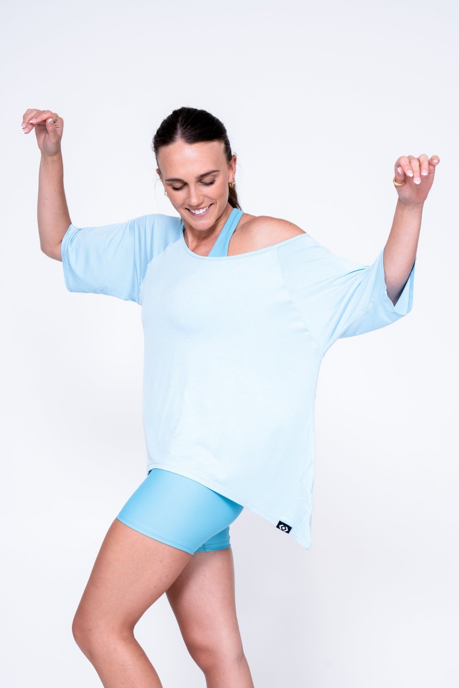 Women R2W OFF THE SHOULDER TEE | Baby Blue Slinky To Touch - Off The Shoulder Tee