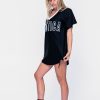 Women R2W BOYFRIEND TEE | Black Bball Mesh - V Neck Exotica White Embroidered Boyfriend Tee