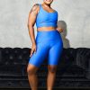 Women R2W LONG SHORTS | Electric Blue Performance - Panel Pocket High Waisted Long Shorts