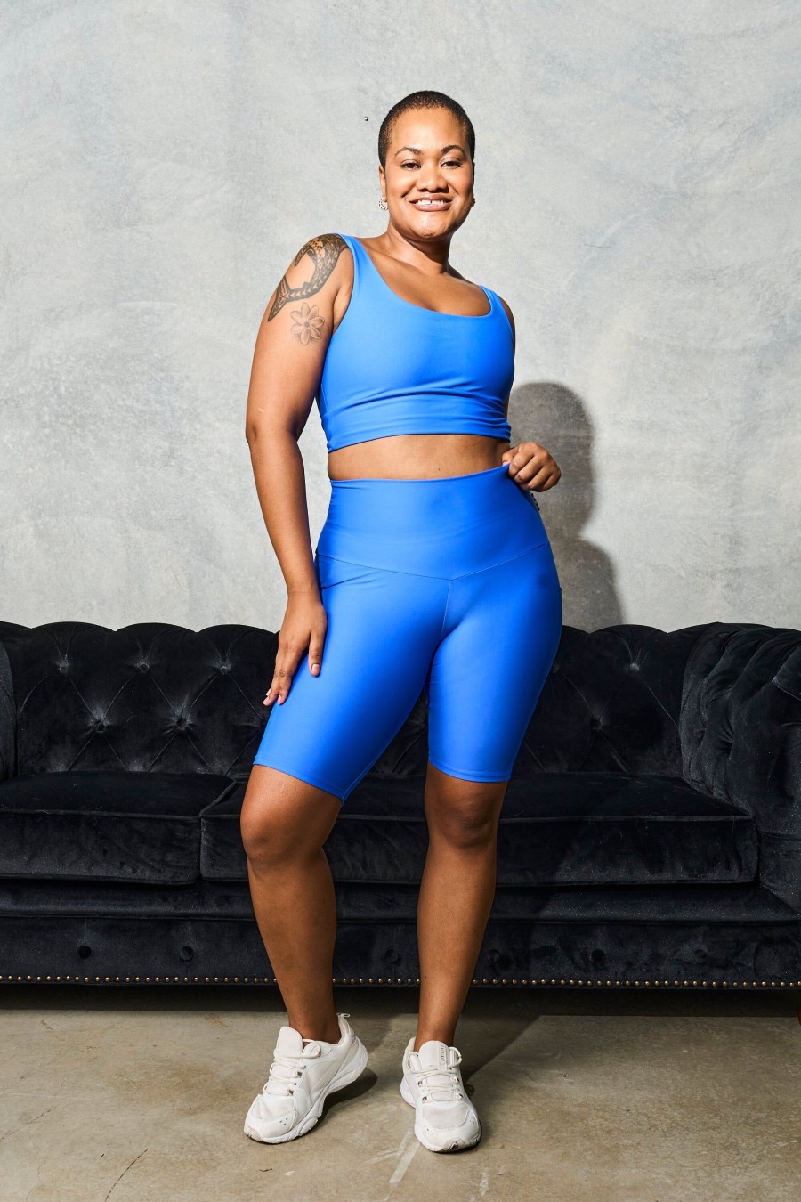 Women R2W LONG SHORTS | Electric Blue Performance - Panel Pocket High Waisted Long Shorts