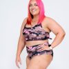 Women R2W BIKINI BOTTOMS | Camo Crush Pink Performance - High Waisted Extra Coverage Bikini Bottoms