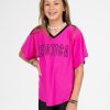 Kids R2W KIDS BOYFRIEND TEE | Pink Bball Mesh - Kids V Neck Exotica Black Embroidered Boyfriend Tee