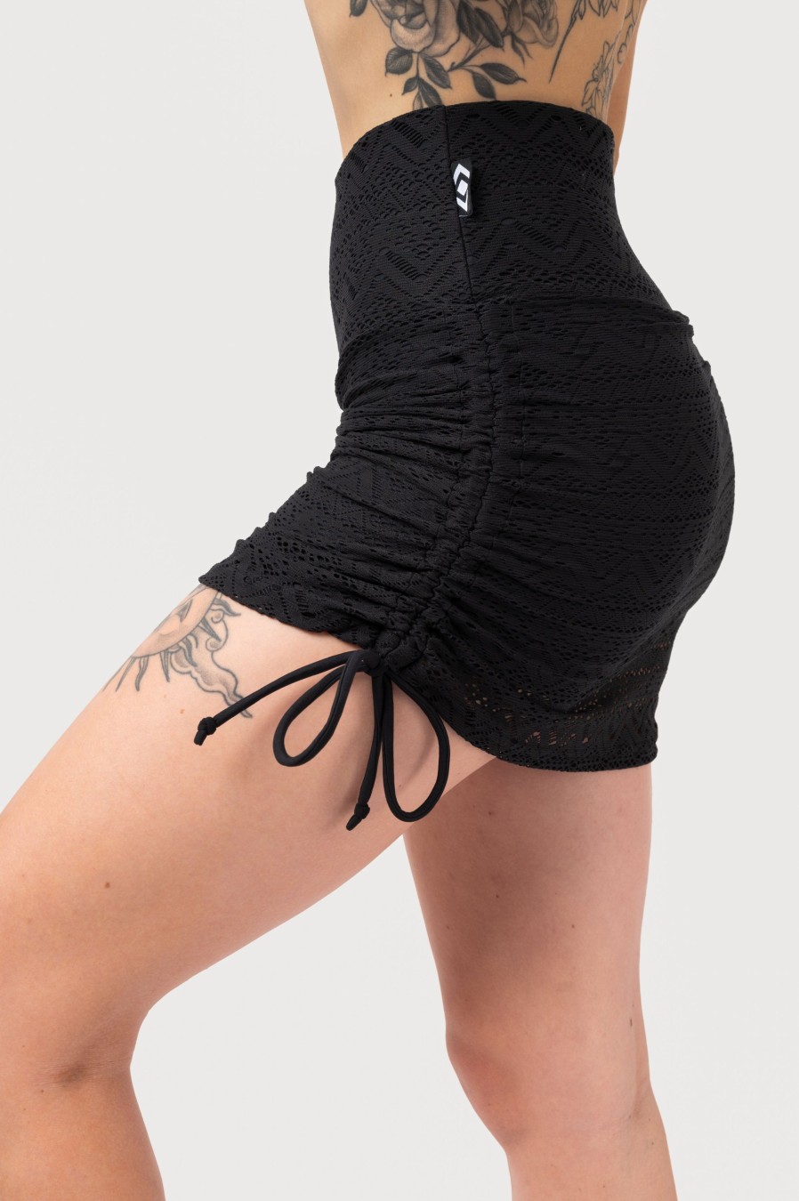 Women R2W SKORTS | Black Bohemian Lace - High Waisted Tie Side Skort