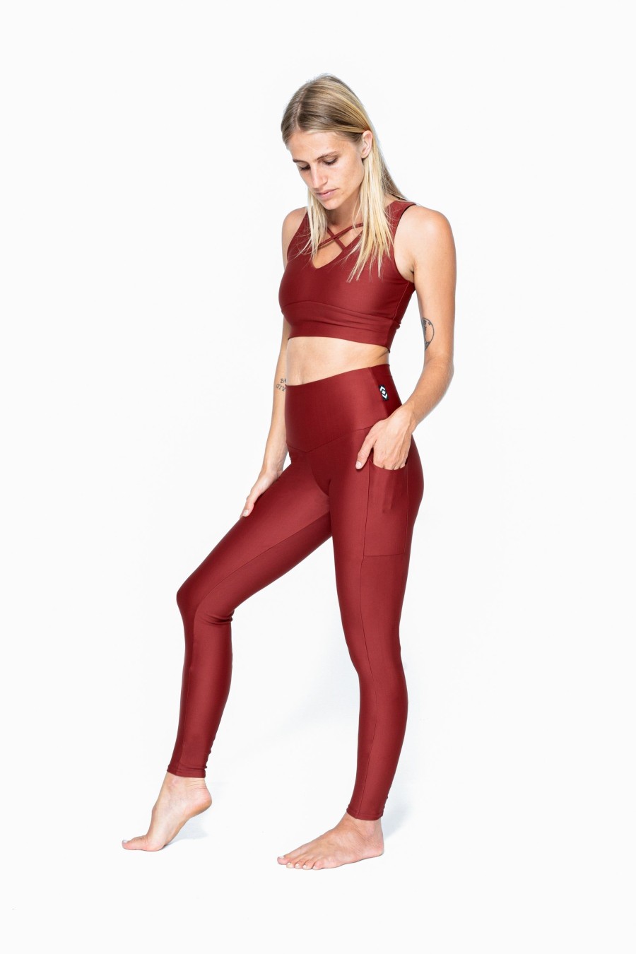 Women R2W LEGGINGS | Burnt Copper Performance - Panel Pocket High Waisted Leggings