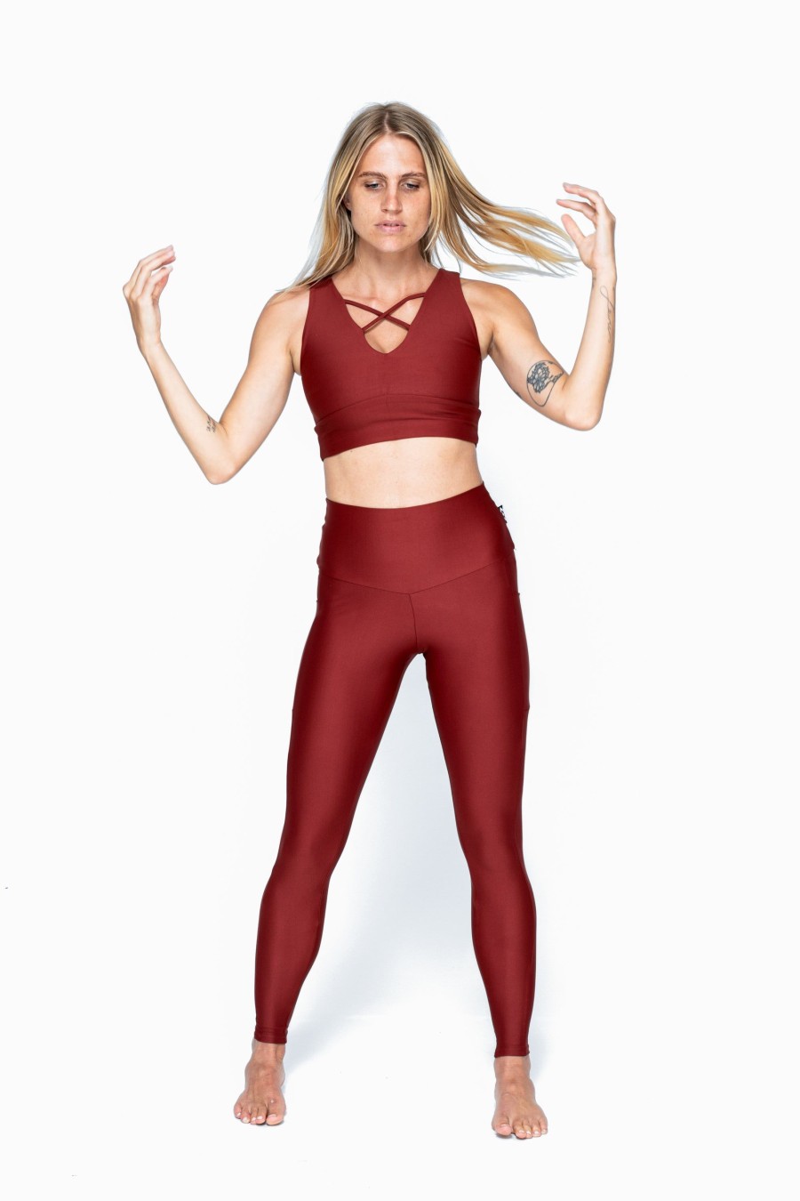 Women R2W LEGGINGS | Burnt Copper Performance - Panel Pocket High Waisted Leggings