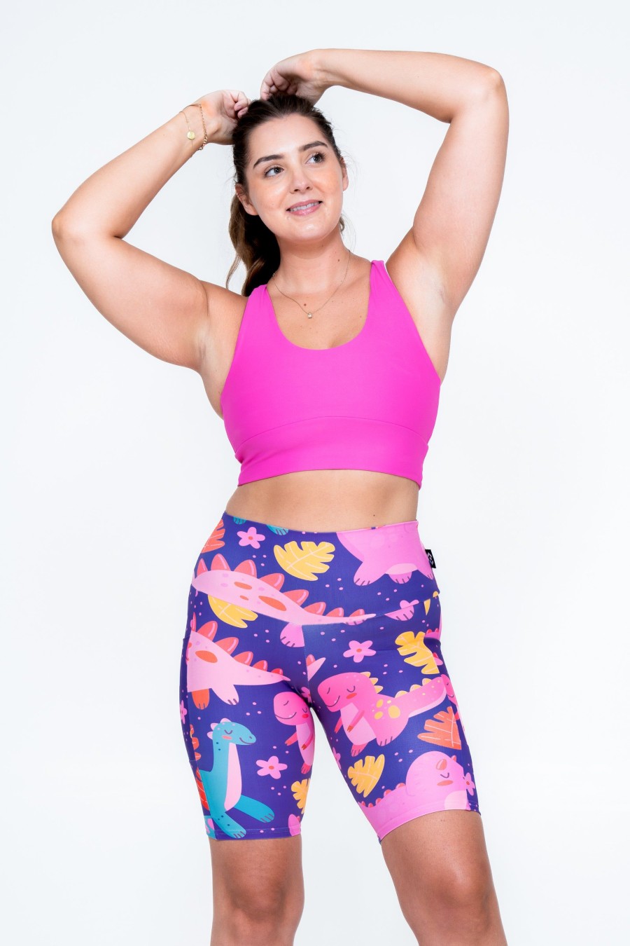 Women R2W LONG SHORTS | Dino Mite Performance - Panel Pocket High Waisted Long Shorts