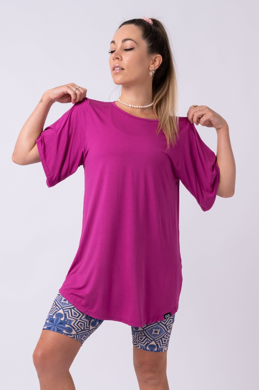 Women R2W BOYFRIEND TEE | Dark Orchid Slinky To Touch - Plain Boyfriend Tee