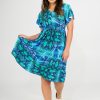 Women R2W DRESS | Enchantment Aqua Slinky Silky - Button Up Drawstring Midi Dress