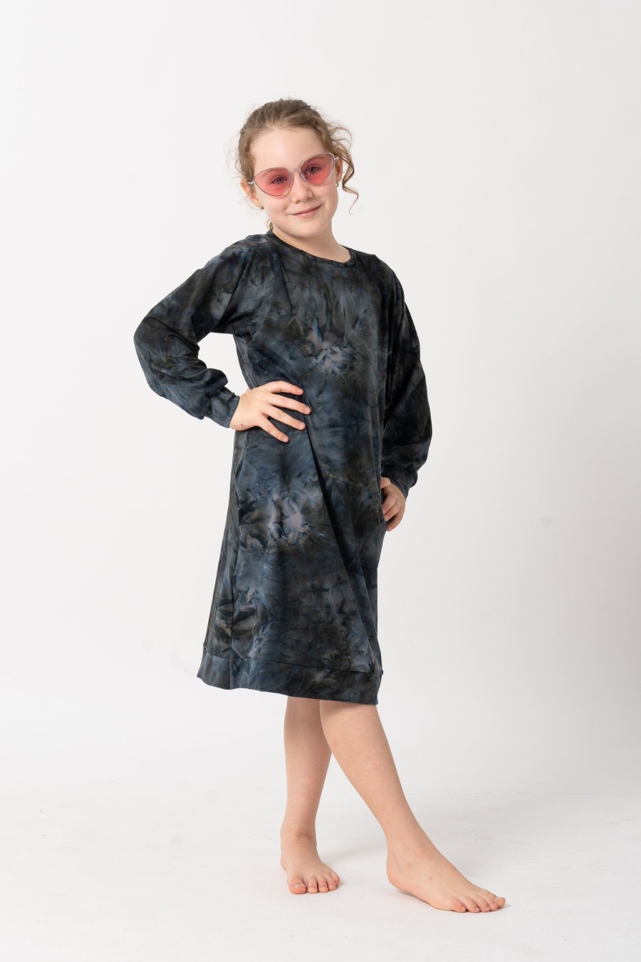 Kids R2W KIDS DRESS | Dark And Moody Tie Dye Soft To Touch - Kids Lazy Girl Dress Sweater