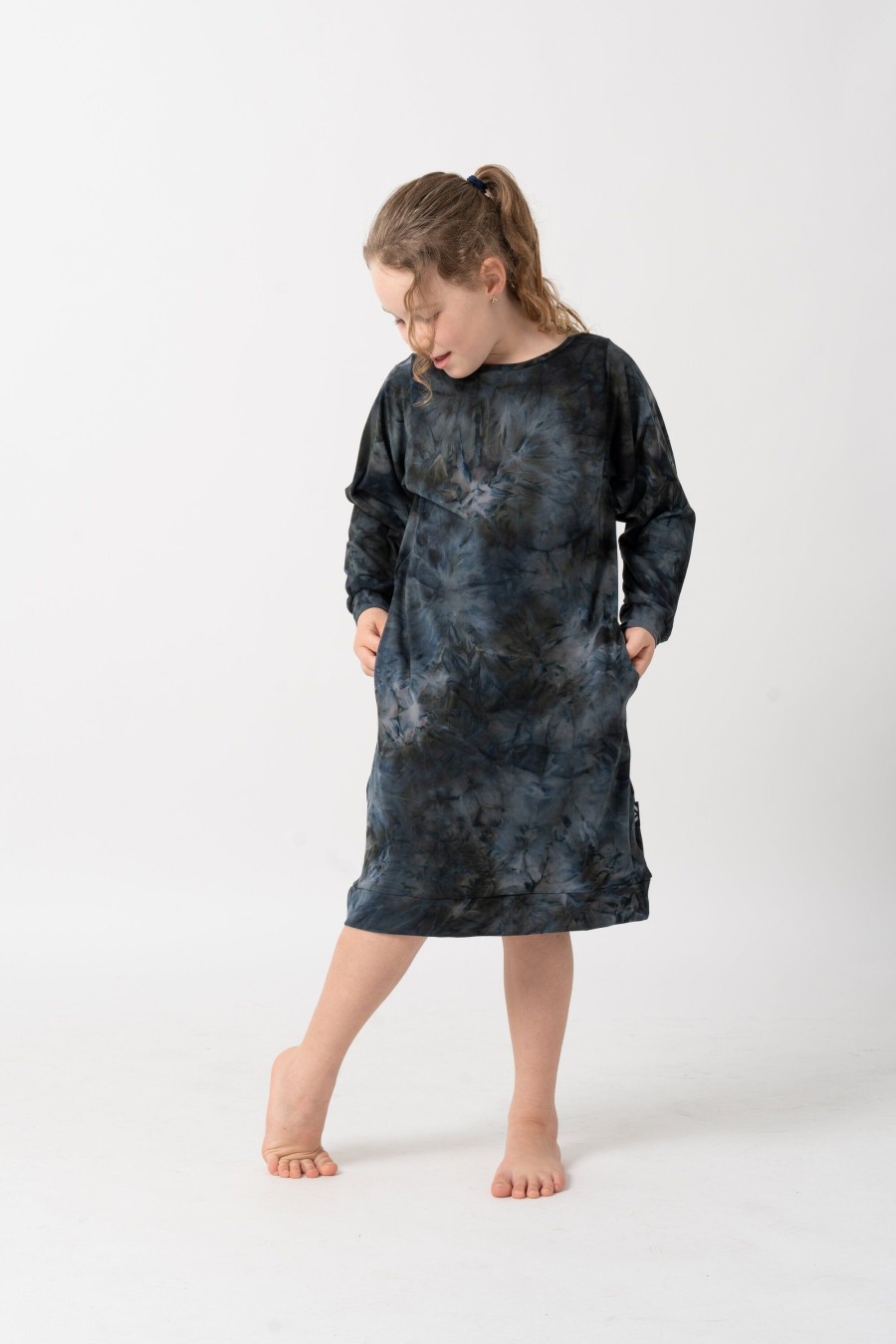 Kids R2W KIDS DRESS | Dark And Moody Tie Dye Soft To Touch - Kids Lazy Girl Dress Sweater