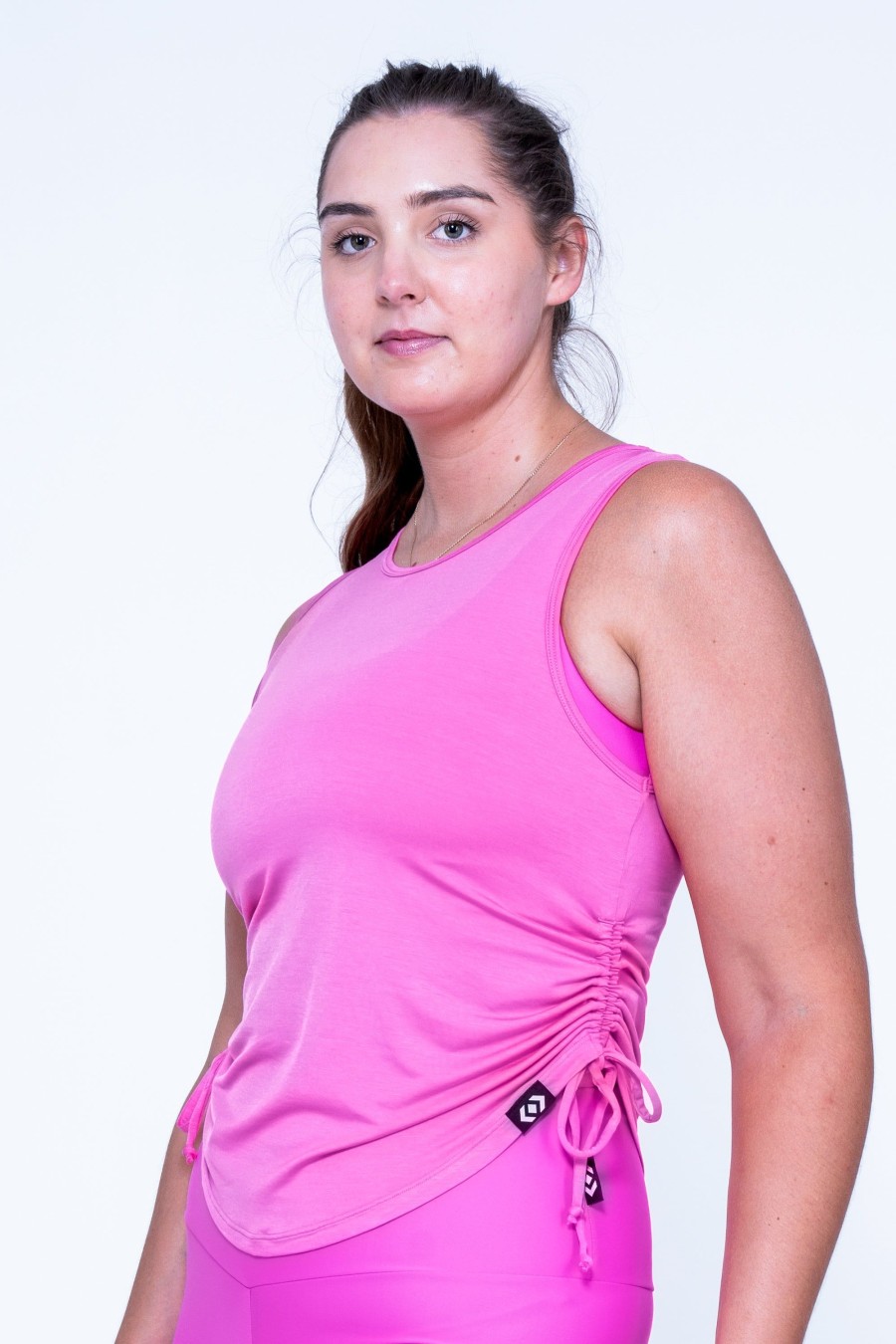 Women R2W TANK TOP | Pink Slinky To Touch - Muscle Back Tank W/ Cinched Sides