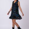 Women R2W DRESS | Rock Around The Peacock Slinky To Touch - Sleeveless Baby Doll Tiered V Neck Mini Dress