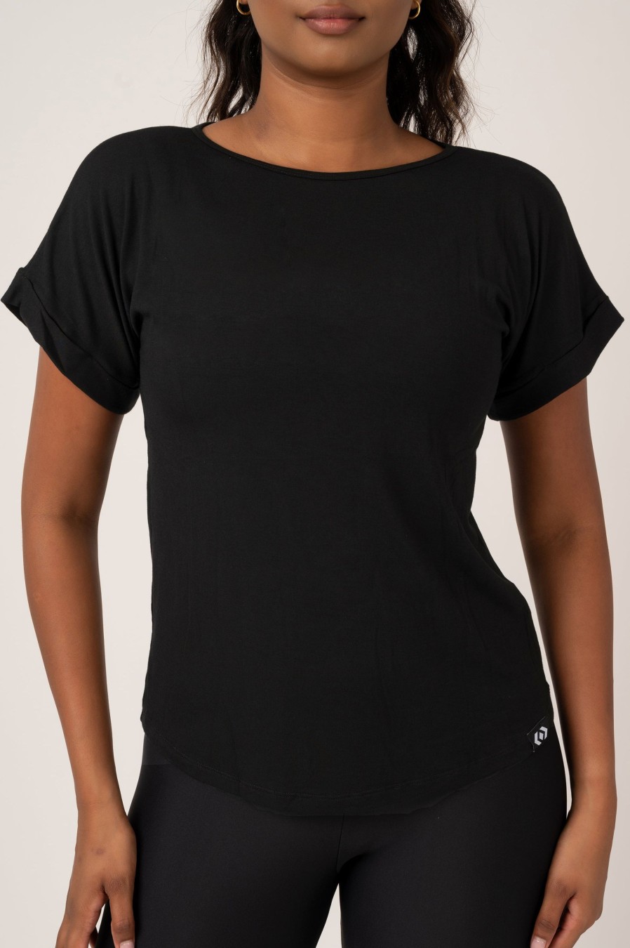 Women R2W CUFFED SLEEVE TEE | Black Slinky To Touch - Cuffed Sleeve Tee